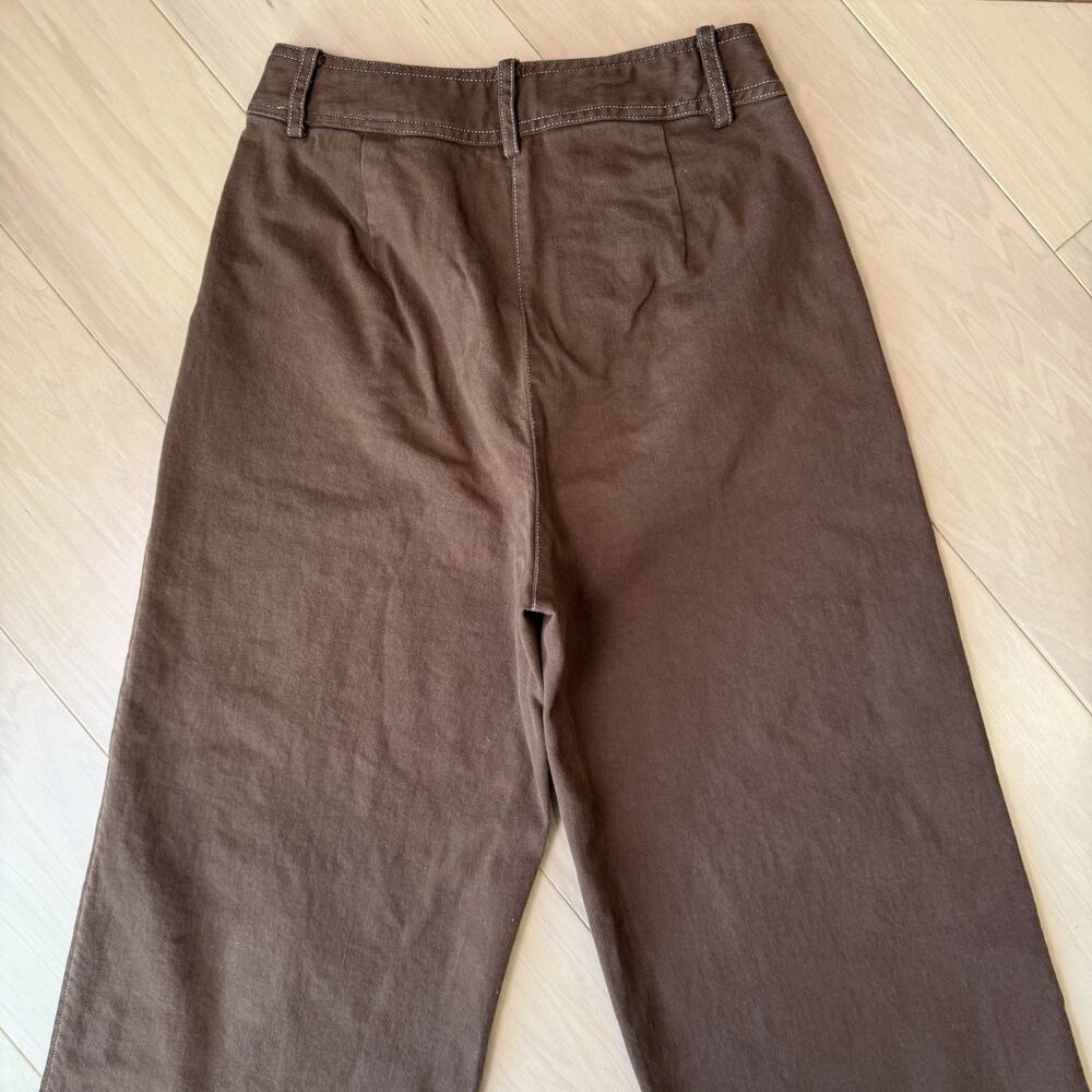 Frnch Paris Wide Leg Pants Women's Medium Brown Cotton Straight Minimalist - Picture 9 of 11